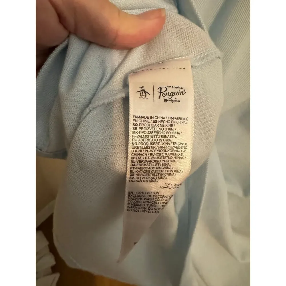 Penguin by Muningswear 100% Cotton Polo Light Blue Rainbow Collar XL - Picture 4 of 8